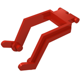 Red LEGO digger bucket arm, small, with two angled arms extending from a bar, and rounded ends.