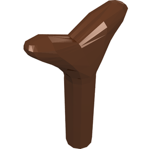 Brown LEGO 33183 Carrot Top / Twig element, a 3D render. Features a main stem with a branching section.