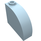 Light bluish gray LEGO part 33243, a curved slope 3x1x2, featuring a single hollow stud on its top surface.