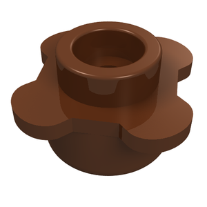Brown LEGO 33291 Plate, Round 1x1 with flower edge, showing 4 distinct petals and a central opening.