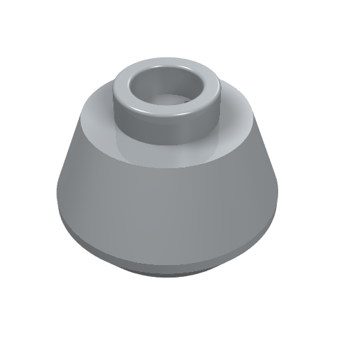 A light gray LEGO 33492 truncated cone piece, smooth with a central stud receptacle, viewed from above.