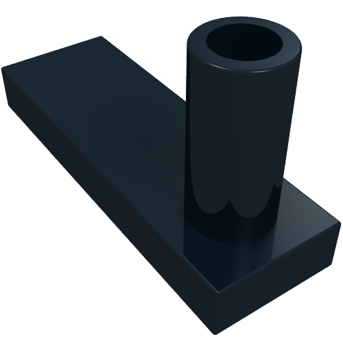 Dark blue LEGO 3359 Fence Gate 1x3x2 Base element, featuring a flat rectangular base and a tall hollow cylindrical post.