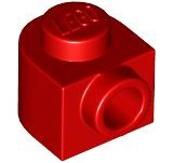 A red LEGO half circle extended brick, 1x1x2/3, with a single stud on top and a round stud hole on its side.