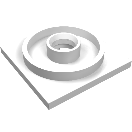 White LEGO 4x4 square base with a raised circular turntable element featuring two concentric rings.