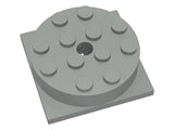 Gray LEGO turntable with a 4x4 square base and a circular top featuring 11 studs and a central hole.