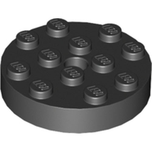 Black LEGO 3404 Turntable 4x4 Top part with 12 studs and a central hole.