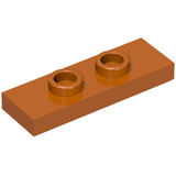 Dark orange LEGO Plate, Modified 1 x 3 with 2 Studs (Double Jumper), isometric view.
