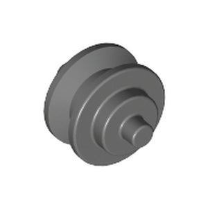 Dark gray LEGO 3464 Small Wheel Center with Stub Axles, also known as a pulley wheel, with a stepped design.