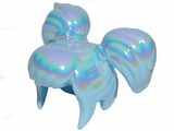 Light blue LEGO hairpiece with two pigtails and bangs, featuring an iridescent, rainbow-like print.