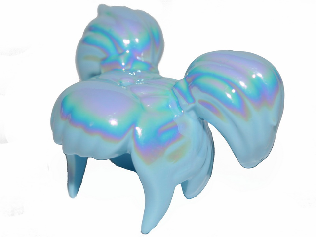 Light blue LEGO hairpiece with two pigtails and bangs, featuring an iridescent, rainbow-like print.