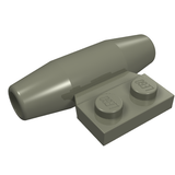 A single gray LEGO smooth small engine part attached to a 1x2 side plate with two studs and axle holders.