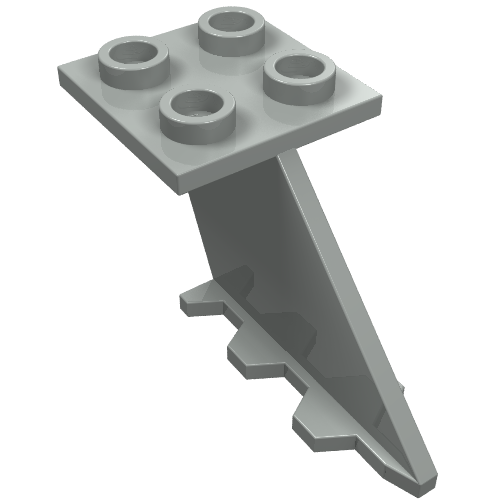 Light gray LEGO 3479 Tail 4 x 2 x 2 brick, featuring a 2x2 stud plate and a downward sloping fin with serrated edge.
