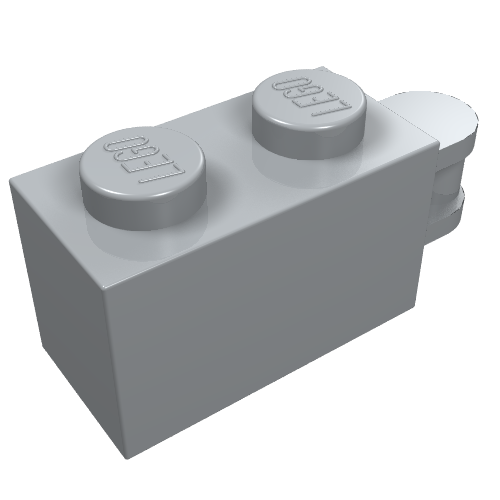 Light bluish gray LEGO 34816 modified 1x2 brick with a bar handle on one end, flush with the edge.