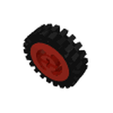LEGO 3482c01 wheel with red hub and black tire, 24mm D. x 8mm offset tread, with interior ridges.