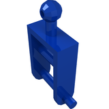 A blue LEGO 3490 Crane Bucket Handle piece, featuring a ball joint at the top and an axle connector at the bottom.