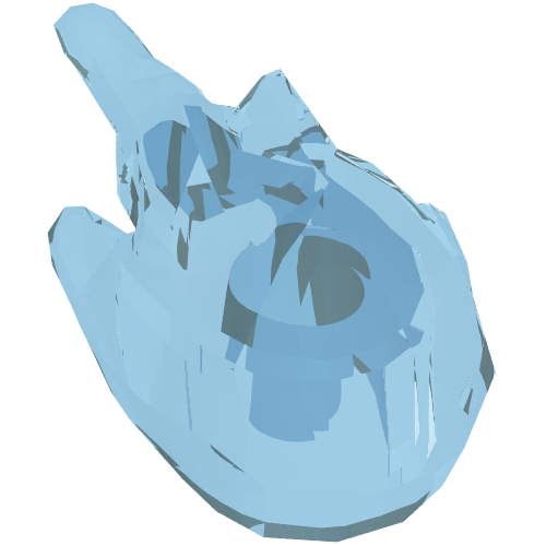 Translucent light blue LEGO Power Burst, Blaster with Bar Handle, part 35032a, against a white background.