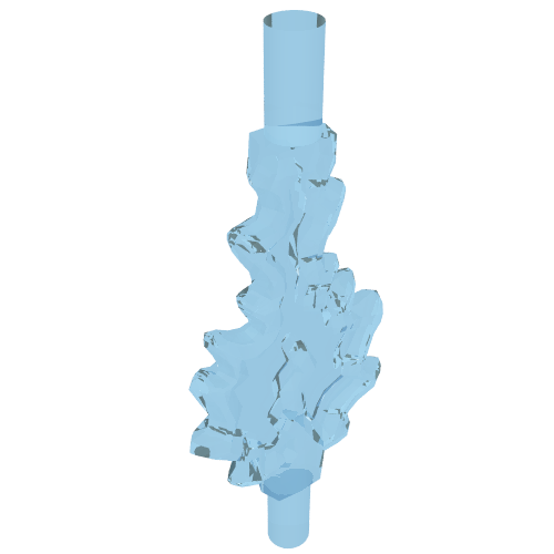 Light blue translucent LEGO Power Burst, Bolt Large with Bar Ends, featuring a spiraling lightning bolt design.