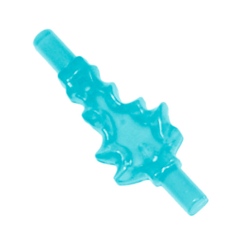 Translucent aqua LEGO Power Burst, Bolt Small accessory with jagged center and bar ends on white background.