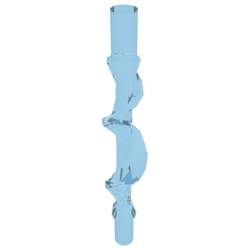 Light blue translucent LEGO Power Burst, Bolt Spiral part 35032d with cylindrical bar ends.