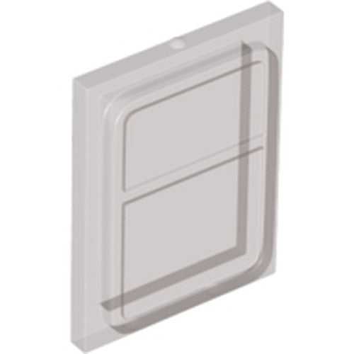 LEGO 35157 clear rectangular train door glass with two window panels and a lip around the edges.