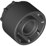 Dark gray LEGO Technic Driving Ring Extension 35186, showing 8 teeth inside and outside, angled view.