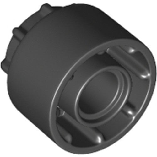 Dark gray LEGO Technic Driving Ring Extension 35186, showing 8 teeth inside and outside, angled view.