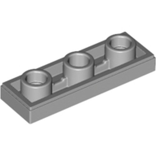 Light gray LEGO 1x3 inverted tile with three holes.