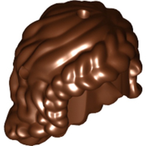 Brown LEGO mini doll hair piece, long wavy with side French braid.