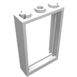 White LEGO Door Frame 1 x 3 x 4, set 3579, with studs on top and connecting holes on the bottom, viewed at an angle.