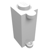 White LEGO Brick, Modified 1 x 1 x 2 with Shutter Holder, featuring a stud on top and curved protrusions.