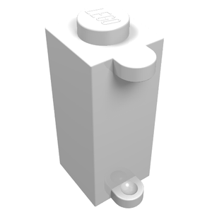 White LEGO Brick, Modified 1 x 1 x 2 with Shutter Holder, featuring a stud on top and curved protrusions.