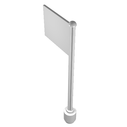LEGO 3596 white rectangular flag on a straight grey flagpole with a round finial and base.