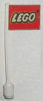 LEGO 3596pb02s flag on flagpole with red LEGO logo pattern sticker. White pole with white base.