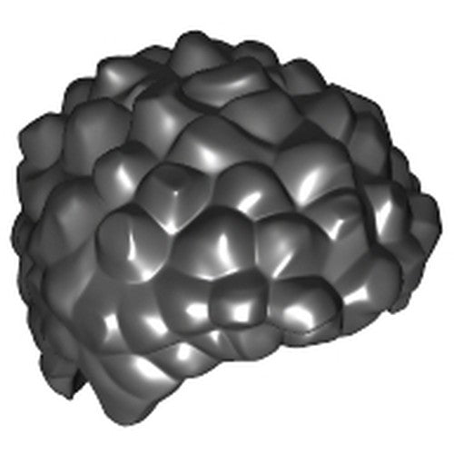 Dark gray LEGO minifigure hairpiece, coiled and short, with textured, bubbly surface