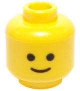 Yellow LEGO minifigure head (3626p01) with standard black dot eyes and a simple curved grin pattern.