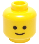 Yellow LEGO minifigure head (3626p01) with standard black dot eyes and a simple curved grin pattern.