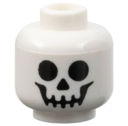 White LEGO minifigure head with a black skull face pattern, including round eyes, triangular nose, and jagged mouth.
