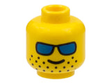 Yellow LEGO minifigure head with blue sunglasses and wide-spaced black stubble.
