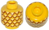 Yellow LEGO minifigure head with brown pineapple pattern, shown from side and top views.