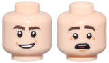 LEGO 3626pb1794 head: happy face with brown eyebrows, open mouth smile; scared face with raised eyebrows, open mouth.