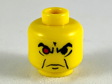 Yellow LEGO minifigure head with an angry expression, featuring black eyebrows, a furrowed brow, a downturned mouth, and one red eye.