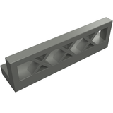 Gray LEGO Fence 1 x 4 x 1 Lattice (part 3633) with decorative X-shaped openings, shown from an elevated angle.