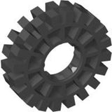 Dark grey LEGO Tire 17 x 43 (3634) with textured tread of staggered rectangular blocks and a central circular hole.