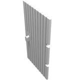 Light gray LEGO Door 1 x 4 x 6 with vertical panels and a knob, viewed at an angle.