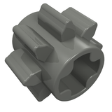 Dark gray LEGO Technic 8-tooth gear with a central cross axle hole, viewed at an angle.