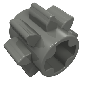Dark gray LEGO Technic 8-tooth gear with a central cross axle hole, viewed at an angle.