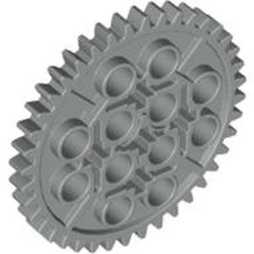 Gray LEGO Technic Gear 40 Tooth, circular with many teeth and internal structure featuring several circular holes.