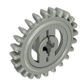 Light gray LEGO Technic 24-tooth crown gear (part 3650a) with a central axle hole.