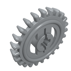 Gray LEGO Technic 24 Tooth Crown Gear, reinforced, shown at an angle on a white background.