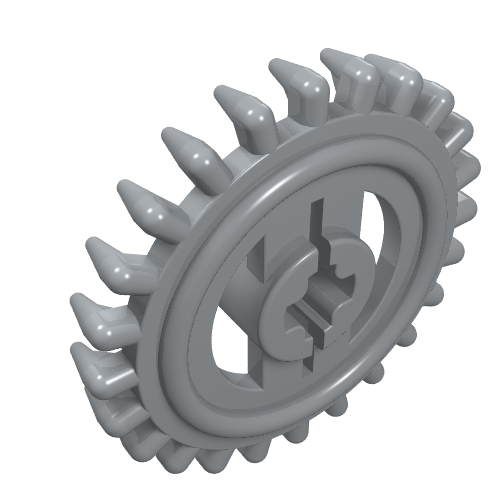 Gray LEGO Technic 24 Tooth Crown Gear, reinforced, shown at an angle on a white background.